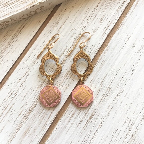 Handmade Jewelry - 3 for $25 Solid Brass Pink and Gold Earrings